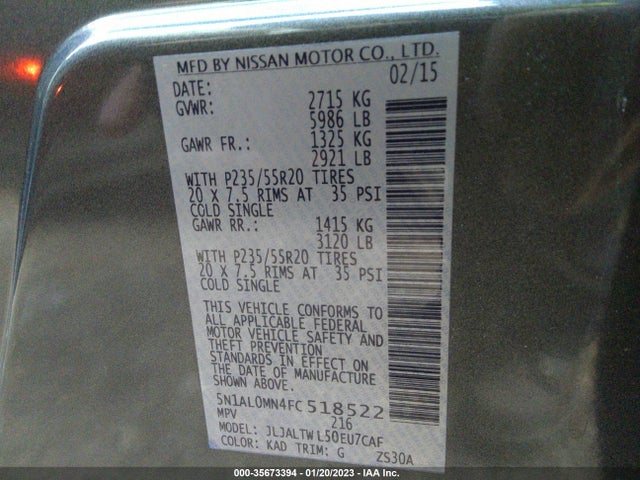 2015 Infiniti QX60, VIN: 5N1AL0MN4FC518522