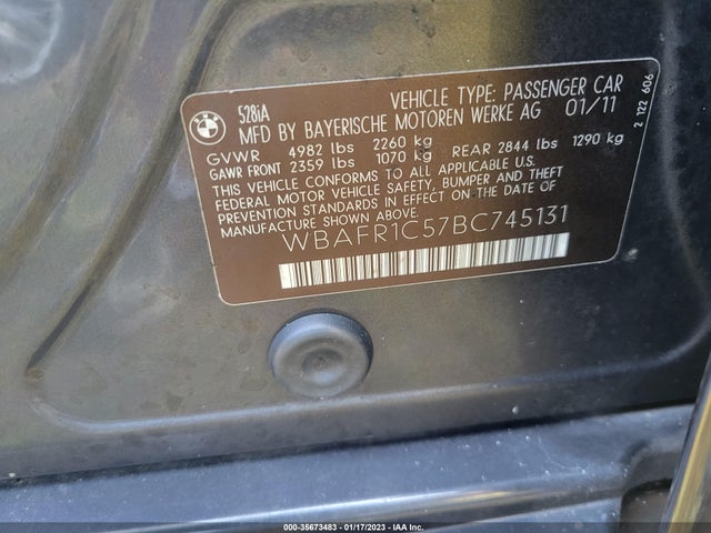 2011 BMW 528 VIN: WBAFR1C57BC745131