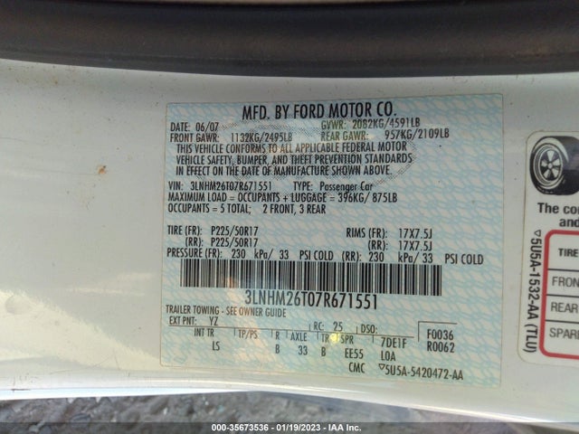 Lincoln MKZ 2007 3LNHM26T07R671551 Image 10