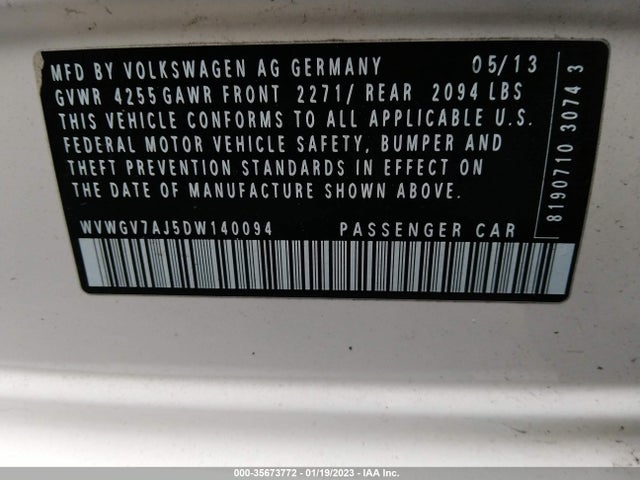 2013 Volkswagen Gti Wolfsburg მანქანა იყიდება აუქციონზე, vin: WVWGV7AJ5DW140094, აუქციონის ნომერი: 35673772