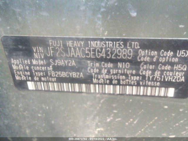 2014 SUBARU FORESTER 2.5I VIN: JF2SJAAC5EG432989