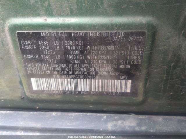 4S4BRBGC8D3208590 Subaru Outback 2.5i Premium