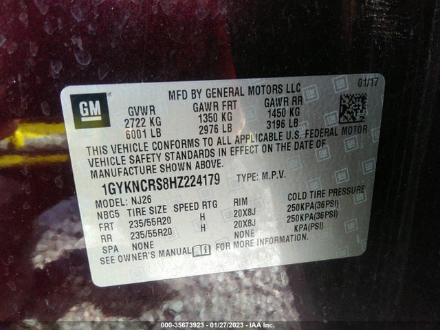 2017 Cadillac XT5, VIN: 1GYKNCRS8HZ224179