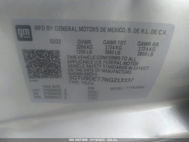 3GTU9DET7NG213337 GMC Sierra 1500 Limited Slt