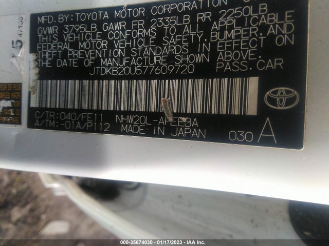 2007 TOYOTA PRIUS VIN: JTDKB20U577609720