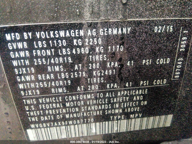 WVGBV7AX9FW087770 Volkswagen Tiguan R-line