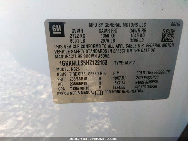 GMC ACADIA SLE 2017 1GKKNLLS5HZ122163 Image 10