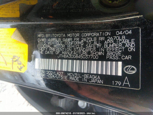 Lexus ES 330 2004 JTHBA30G845037700 Image 11