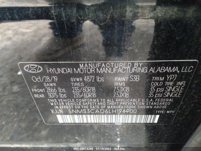 2020 Hyundai Santa Fe, VIN: 5NMS3CAD6LH194900