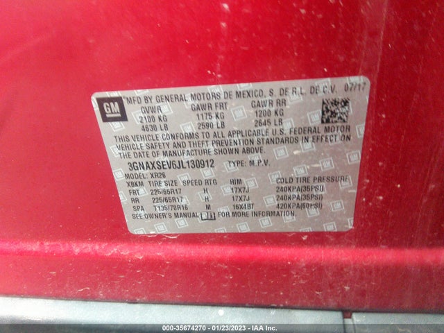 Chevrolet EQUINOX LT 2018 3GNAXSEV6JL130912 Image 9