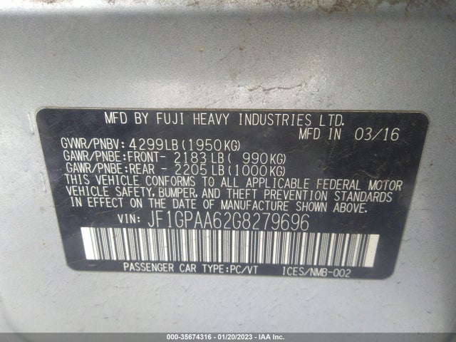 2016 Subaru Impreza, VIN: JF1GPAA62G8279696