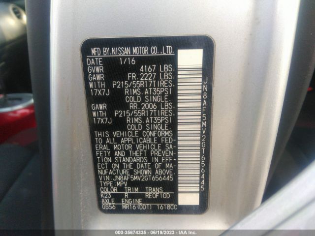 JN8AF5MV2GT656445 Nissan Juke Sv