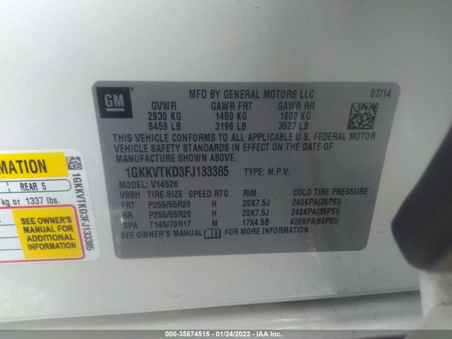 2015 GMC Acadia, VIN: 1GKKVTKD3FJ133385