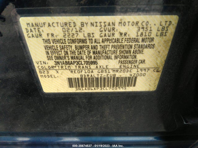 2012 NISSAN SENTRA 2.0 S VIN: 3N1AB6AP3CL705995