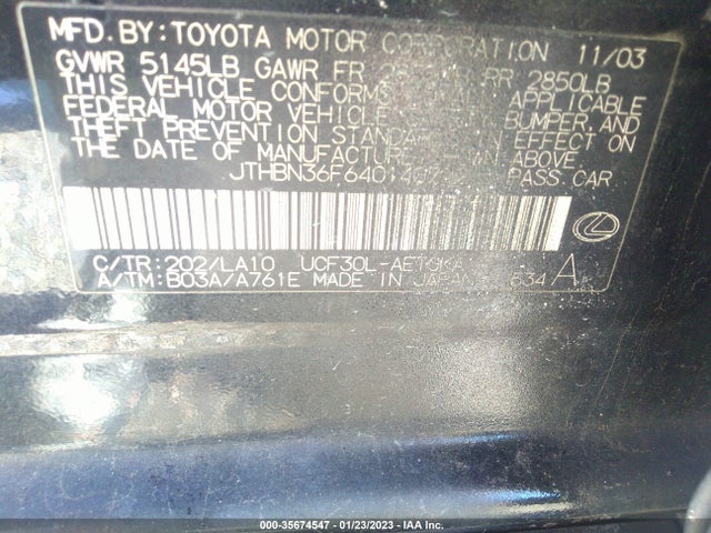 2004 LEXUS LS 430 VIN: JTHBN36F640140792