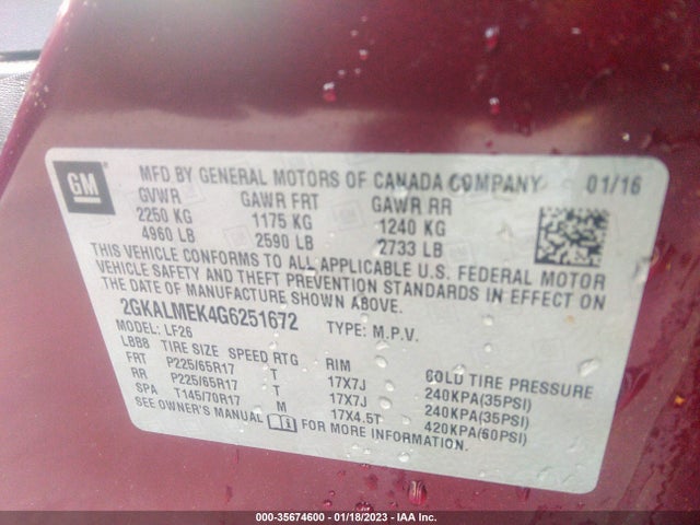2016 GMC Terrain, VIN: 2GKALMEK4G6251672