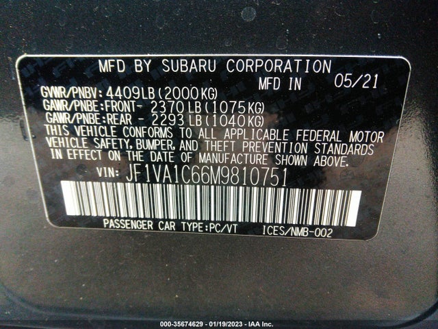 2021 Subaru WRX, VIN: JF1VA1C66M9810751