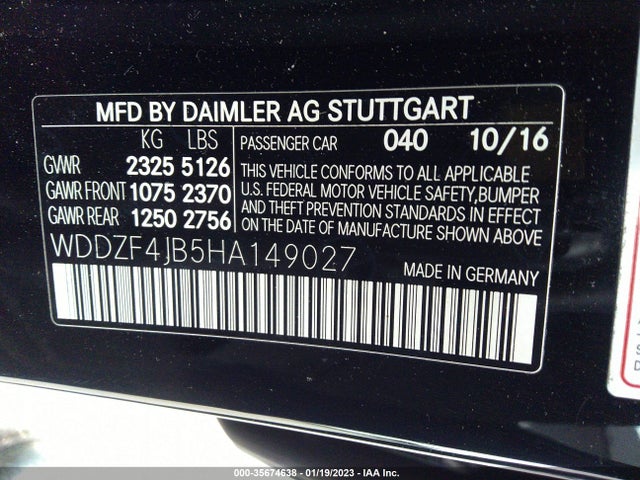 2017 Mercedes-Benz E-Class, VIN: WDDZF4JB5HA149027