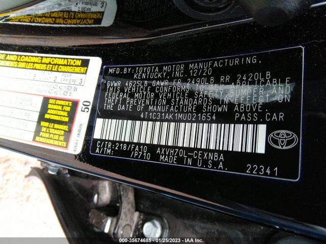 2021 Toyota Camry, VIN: 4T1C31AK1MU021654