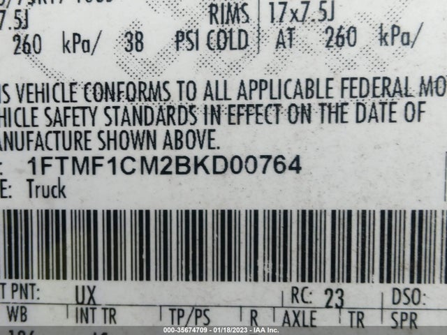2011 FORD F-150 XL/STX/XLT VIN: 1FTMF1CM2BKD00764