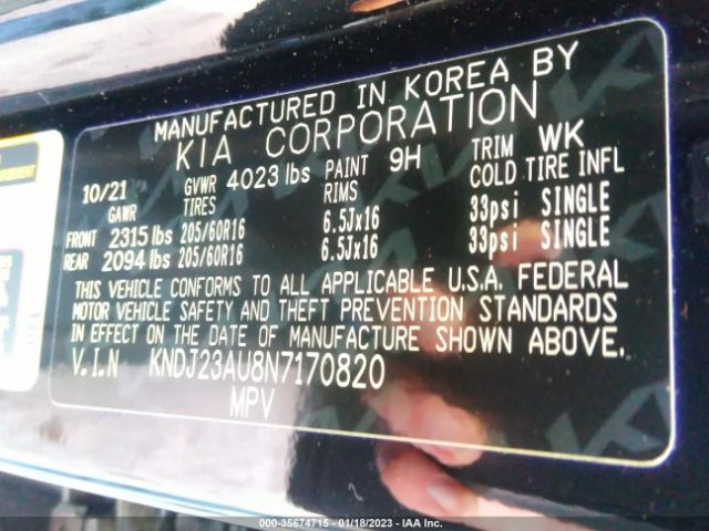KNDJ23AU8N7170820 KIA SOUL LX