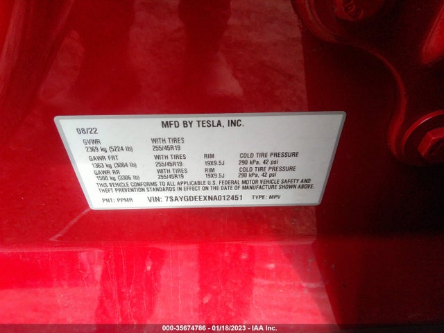 7SAYGDEEXNA012451 Tesla Model Y Long Range