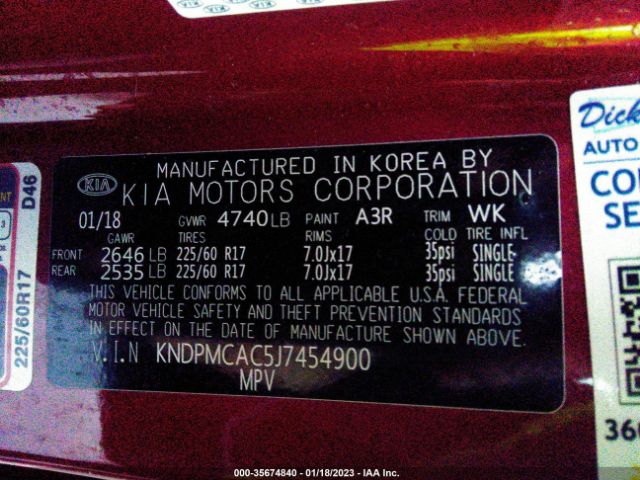 KNDPMCAC5J7454900 KIA Sportage Lx