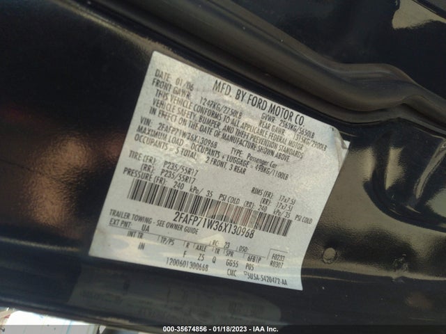 2006 FORD POLICE INTERCEPTOR BASE/BASE W VIN: 2FAFP71W36X130968