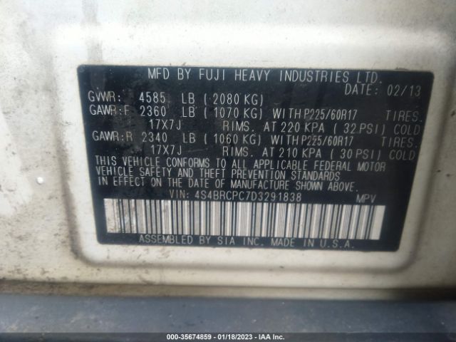 4S4BRCPC7D3291838 Subaru Outback 2.5i Limited