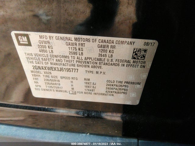 2018 Chevrolet Equinox, VIN: 2GNAXWEX3J6195777