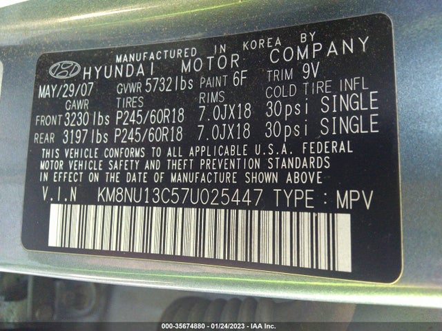2007 HYUNDAI VERACRUZ LIMITED VIN: KM8NU13C57U025447