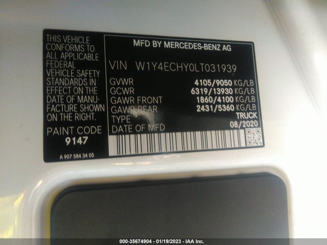 2020 Mercedes-Benz Sprinter, VIN: W1Y4ECHY0LT031939