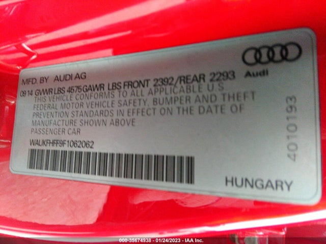 WAUKFHFF9F1062062 Audi A3 2.0t Prestige