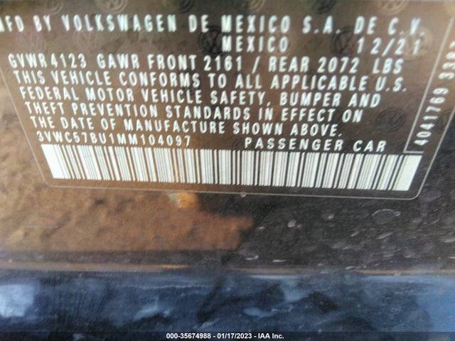 3VWC57BU1MM104097 Volkswagen Jetta S/se/r-line
