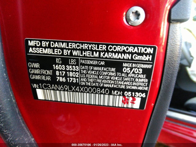 1C3AN69LX4X000840 Chrysler Crossfire