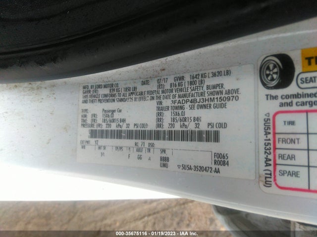 2017 FORD FIESTA SE VIN: 3FADP4BJ3HM150970