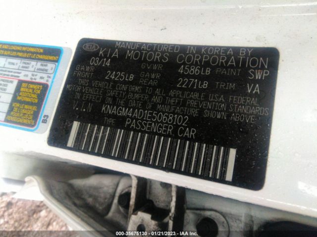KNAGM4AD1E5068102 KIA Optima Hybrid Lx