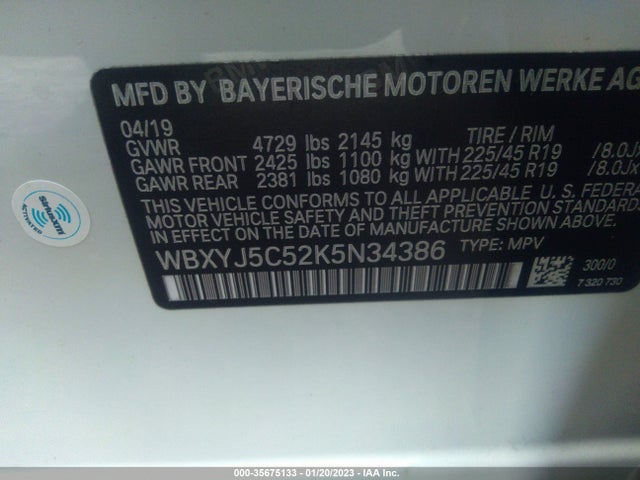 2019 BMW X2, VIN: WBXYJ5C52K5N34386