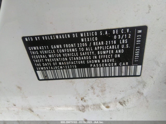 3VWDX7AJ8CM122715 Volkswagen Jetta Sedan Se W