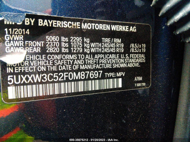 BMW X4 Xdrive28i 2015 5UXXW3C52F0M87697 Image 10
