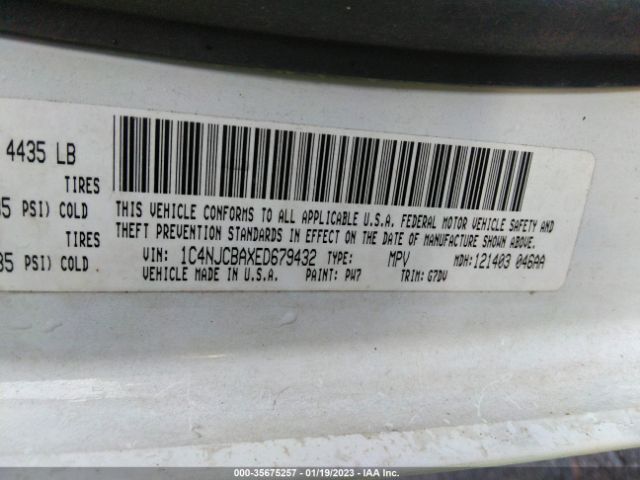 2014 JEEP COMPASS ALTITUDE VIN: 1C4NJCBAXED679432