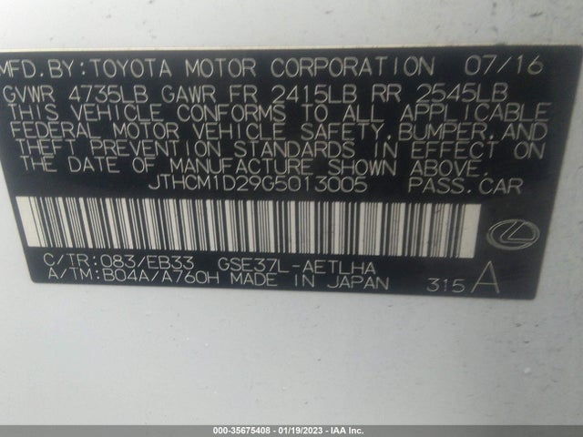 2016 Lexus IS, VIN: JTHCM1D29G5013005