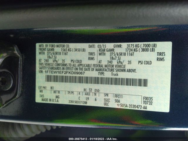 1FTEW1EF2FKD09067 Ford F-150 Xlt