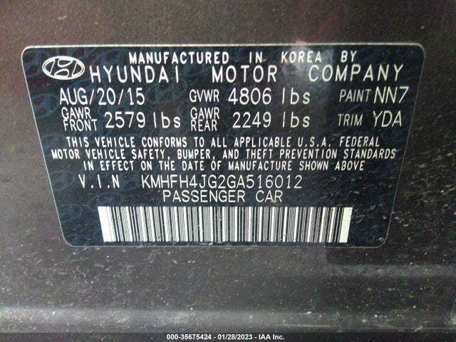 2016 Hyundai Azera, VIN: KMHFH4JG2GA516012