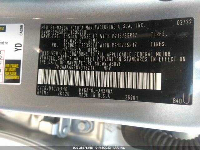 2022 Toyota Corolla, VIN: 7MUAAAAG9NV013214