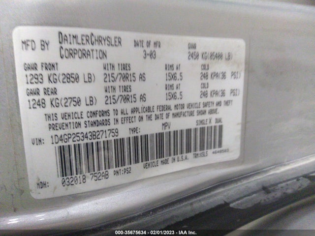 Dodge CARAVAN SE 2003 1D4GP25343B271759 Image 10