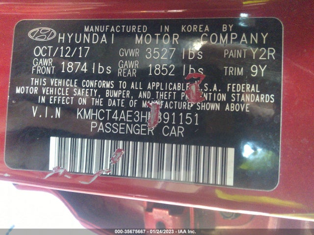 2017 Hyundai Accent, VIN: KMHCT4AE3HU391151