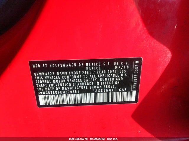 3VWC57BU9KM070651 Volkswagen Jetta S/se/r-line