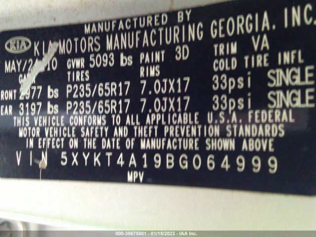 5XYKT4A19BG064999 KIA SORENTO LX