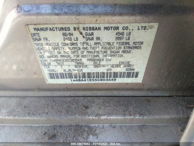 2005 NISSAN MAXIMA 3.5 SE VIN: 1N4BA41E55C803549